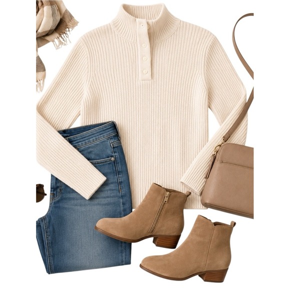 INC International Concepts Sweaters - INC International Concepts Ribbed Cotton Snap Mock Neck Sweater Oatmeal Large